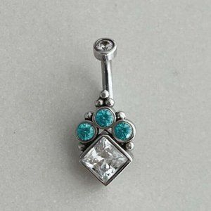 BVLA BODY VISION 14G 5/16" 14K White Gold Mint CZ J-Curve Navel Bar Piercing NEW